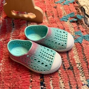 Native Kids Glitter Slip-On Water Shoes in Mint and Pink